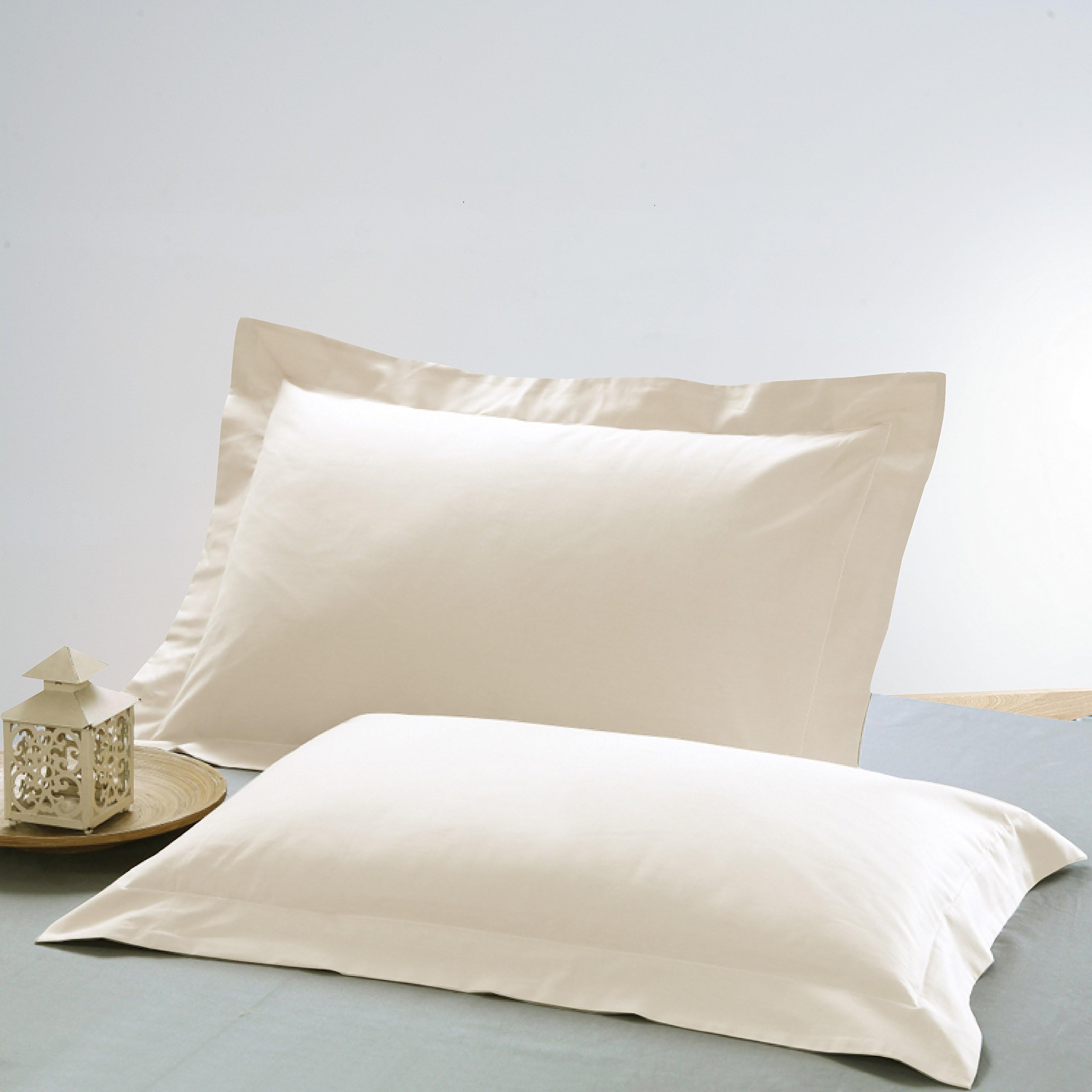 Ahmedabad Cotton 2 Piece 300 TC Cotton Standard Luxurious Solid Pillow Case Set - Ivory