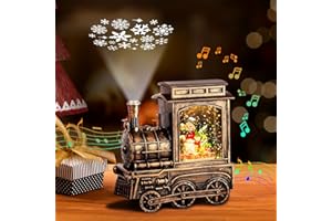 FUSPWEAO Christmas Snow Globes, Vintage Musical Christmas Snow Globe Lantern with Snowflake Projection, Lighted Christmas Train Snow Globe with Snowman Water Swirling Glitter and 6H Timer, Xmas Gift