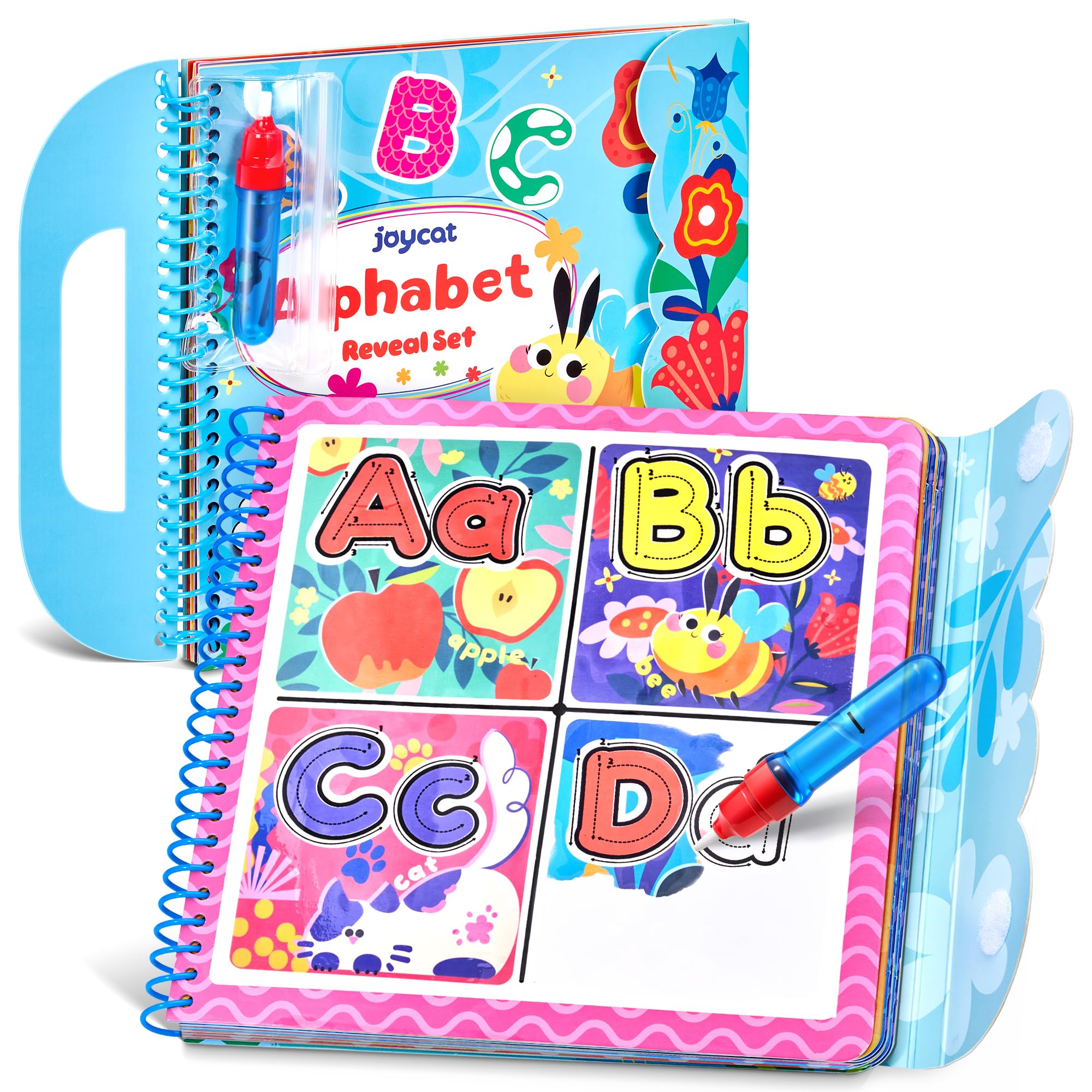 JoyCat Alphabet Water Coloring Book for Toddlers 3-5, Reusable 14 Activity Pages with Water Pen for No-Mess Drawing, Preschool Alphabet Learning Letter Tracing Toys, Toddler Boys Girls