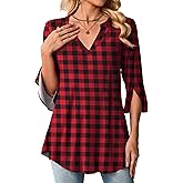 OIDUICOULD Womens Plus Size Tops 3/4 Sleeve Work Blouses Notch V Neck Tunic Tops