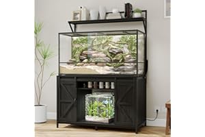 VOWNER Farmhouse Reptile Tank Stand with Power Outlet, 48" X 24" Tabletop Fits up 120 Gallon Bearded Dragon Tank, Heavy Duty Aquarium Stand with Storage Cabinet, Reptile Turtle Terrarium Stand Black