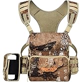 NEW VIEW Binocular Harness Chest Pack, Bino Case with Rangefinder Pouch and Rain Cover, Silent Chest Rig with 8 Pockets for Hunting, Hiking, Bird Watching