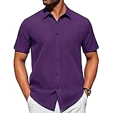 Alimens & Gentle Men's Short Sleeve Dress Shirts Wrinkle Free Untucked Casual Button Down Shirt