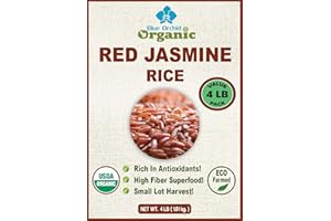 BLUE ORCHID ORGANIC Organic Red Jasmine Thai Rice - High Fiber Superfood - Gluten Free, Preservative Free, Small Lot Farmed from Thailand - 4 LB