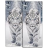 amepay White Tiger Hand Towels Set 2PCS, 14.5x28 Inch, Majestic Snow Jungle Animal with Blue Eye, Bold Wildlife Design, Polyester Towel for Adults, Bathroom, Spa, Hotel, Winter Decorative Gifts