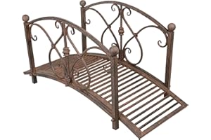 SOLUTION4PATIO EXPERT IN GARDEN CREATION Solution4Patio 3.3 FT Small Metal Garden Bridge, Vintage Retro Yard Arch Path Bridge W/Patterned Guardrails for Creek, Pond, Backyard Landscaping Decor, Dark Brown, D110A01
