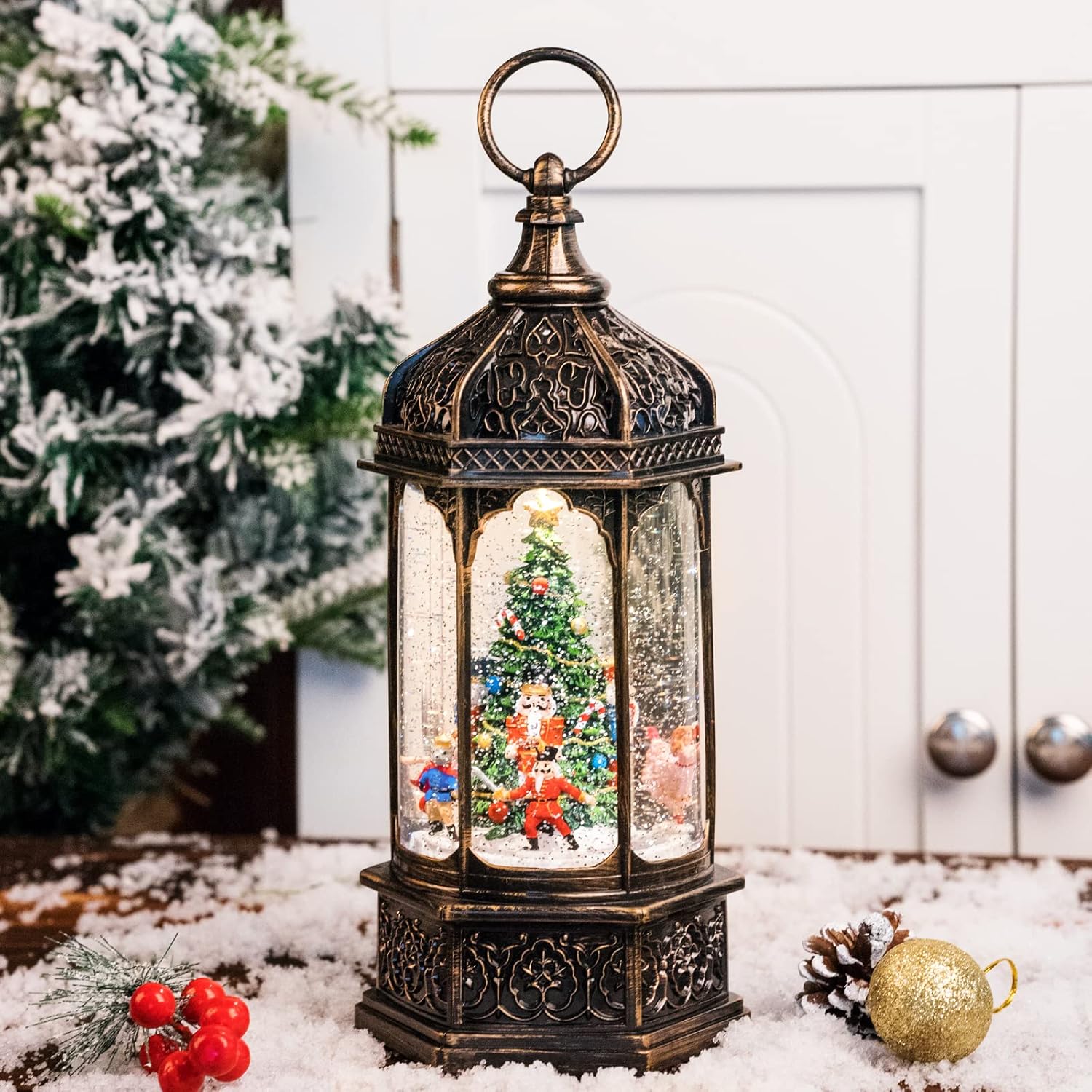 Nutcrackers - Christmas Snow Globes, Dancing Princess, Nutcracker and Mouse King Duel, Will Rotate Around The Christmas Tree, Holiday Decorations Gifts for Family, Children or Friends