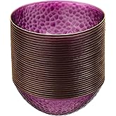 PLASTICPRO 30 Pack 12 Ounce Hammered Plastic Bowls Translucent Clear with Gold Rim Heavyweight Disposable Plastic Soup Bowls Elegant Translucent Hammered Gold Rim Platsic Party Dishes