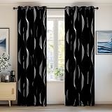Deconovo Room Darkening Blackout Curtains Eyelet Silver Wave 55x96 2 Panels