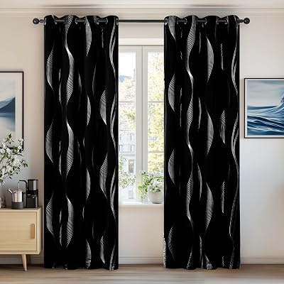 Deconovo Room Darkening Blackout Curtains Eyelet Silver Wave 55x96 2 Panels