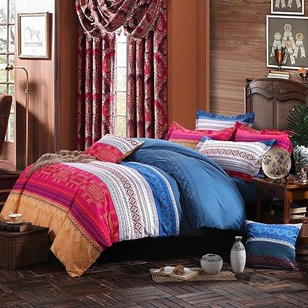 Unimall Weiches Bettwäsche-Sets Biber 100% Bio Baumwollen Bettgarnitur Microfaser Böhmen Weich Bettbezug 220x240 cm für Doppe