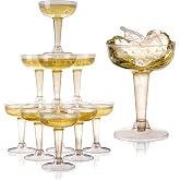 TRUE Champagne Tower Disposable Plastic Champagne Coupe Glasses 5 oz &ndash; 20 Pack Clear Cocktail Cups, Party Wedding Birthday Mimosa Bar Drinkware, Durable Wine Bar Party Supplies