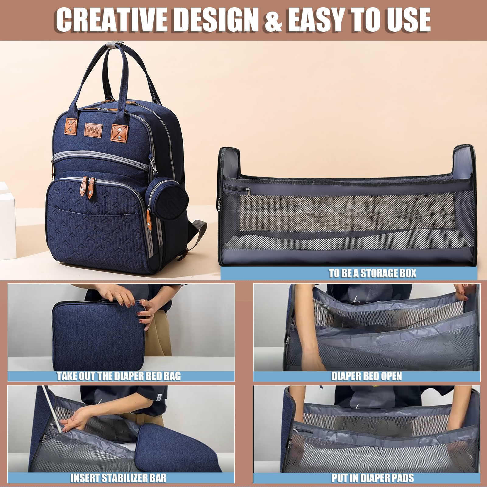 Baby Diaper Bag Backpack with Changing Station, best baby registry shower gifts, Baby Diaper Bags for Men and Women，Essential Gifts for New Parents of Babies（Dark Blue）