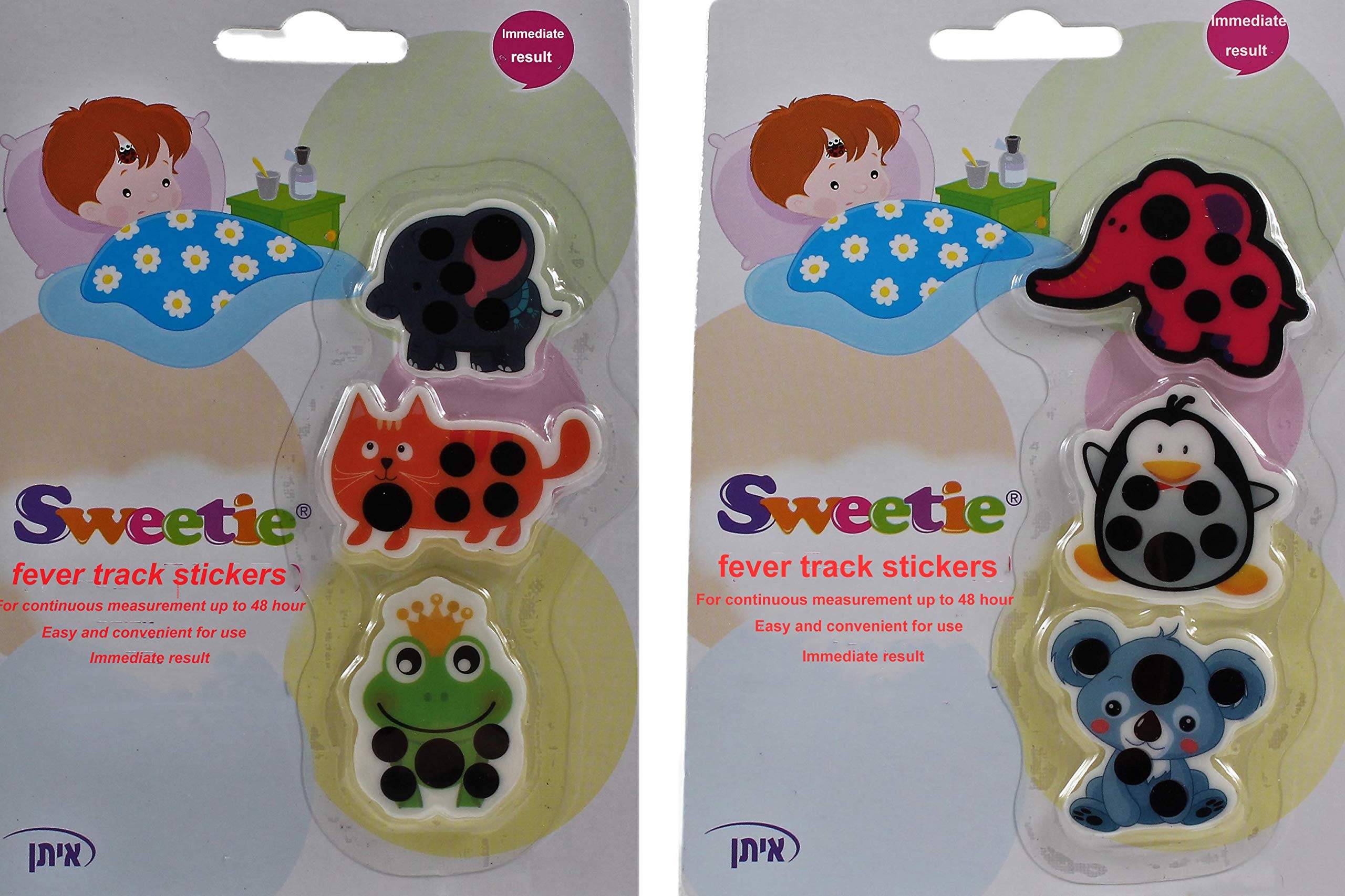 Sweetie Stick-On Fever Indicator Liquid Crystal Thermometer Patch Strip Stickers for Kids Baby and Adult 2 PAC 6 Stickers