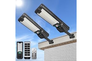 AODPWEN 2 Pack Solar Street Lights Outdoor, Waterproof Solar Lights Outdoor with Wide Angle and Remote Control 6500k Motion Sensor Outdoor Solar Lights for Patio and Parkling Lot