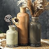 Ceramic Vase Set of 3, Neutral Flower Vases Home Decor, Pottery Rustic Farmhouse Decorative Vases Modern Decor for Table Mantel Entryway Bookshelf Living Room Kitchen Bedroom - Brown