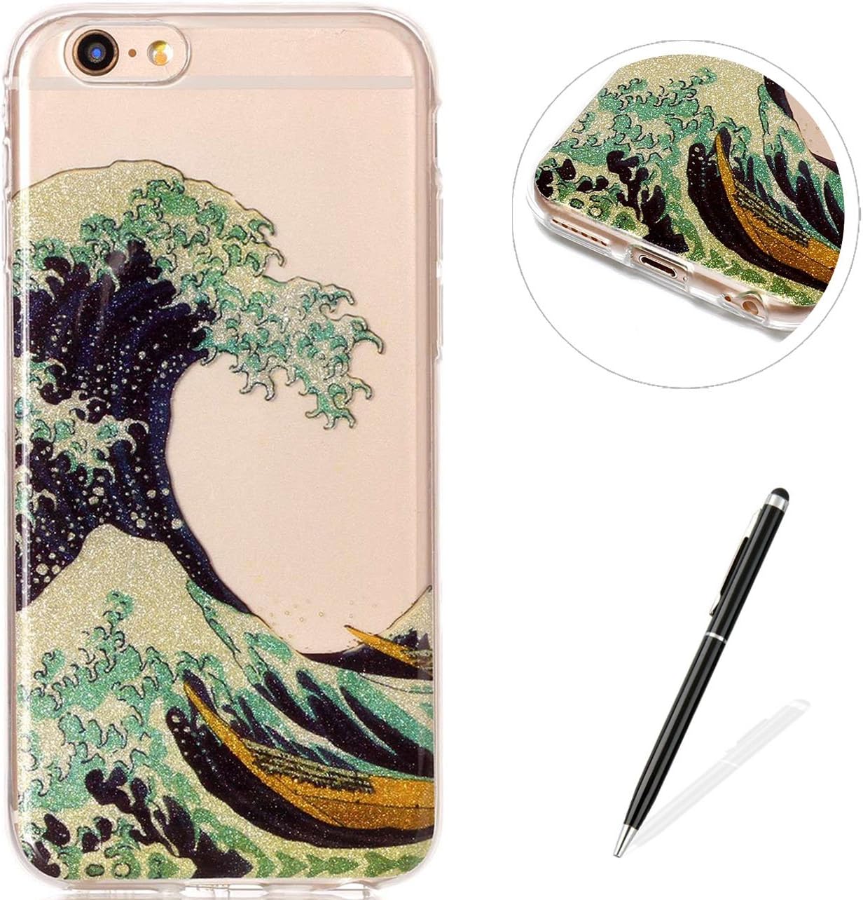 MAGQI iPhone 6 Plus/6S Plus Case Flexible Ultra Thin Soft Gel TPU[Black Stylus Pen] Bumper Protective Cover IMD Anti-Scratch Shock-Absorption Silicone for iPhone 6 Plus/6S Plus-Waves