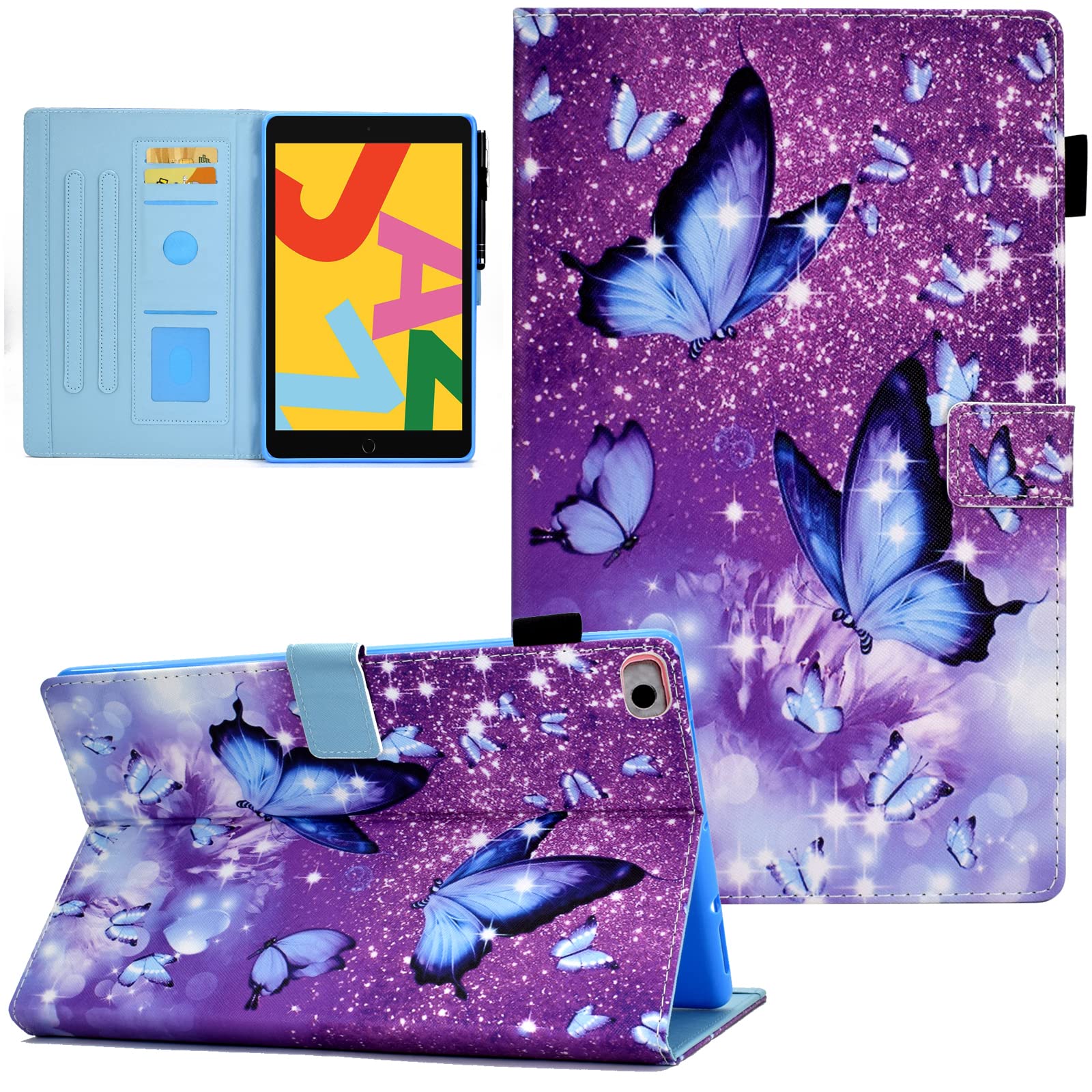 Ausmix for iPad 9th/8th/7th Generation Case, ipad Cover 10.2 Inch 2021/2020/2019, PU Leather Protective Smart Cover for iPad 9th/8th/7th Gen 10.2 inch Case with Auto Wake/Sleep,Purple Butterfly
