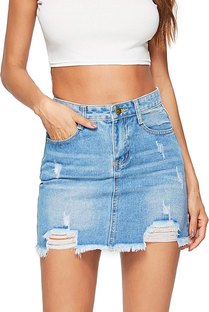 blue jean distressed skirt