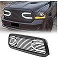HECASA Front Big Horn Grille Replacement Shell Compatible with 2013-2018 Dodge RAM 1500 (W/Light) Black