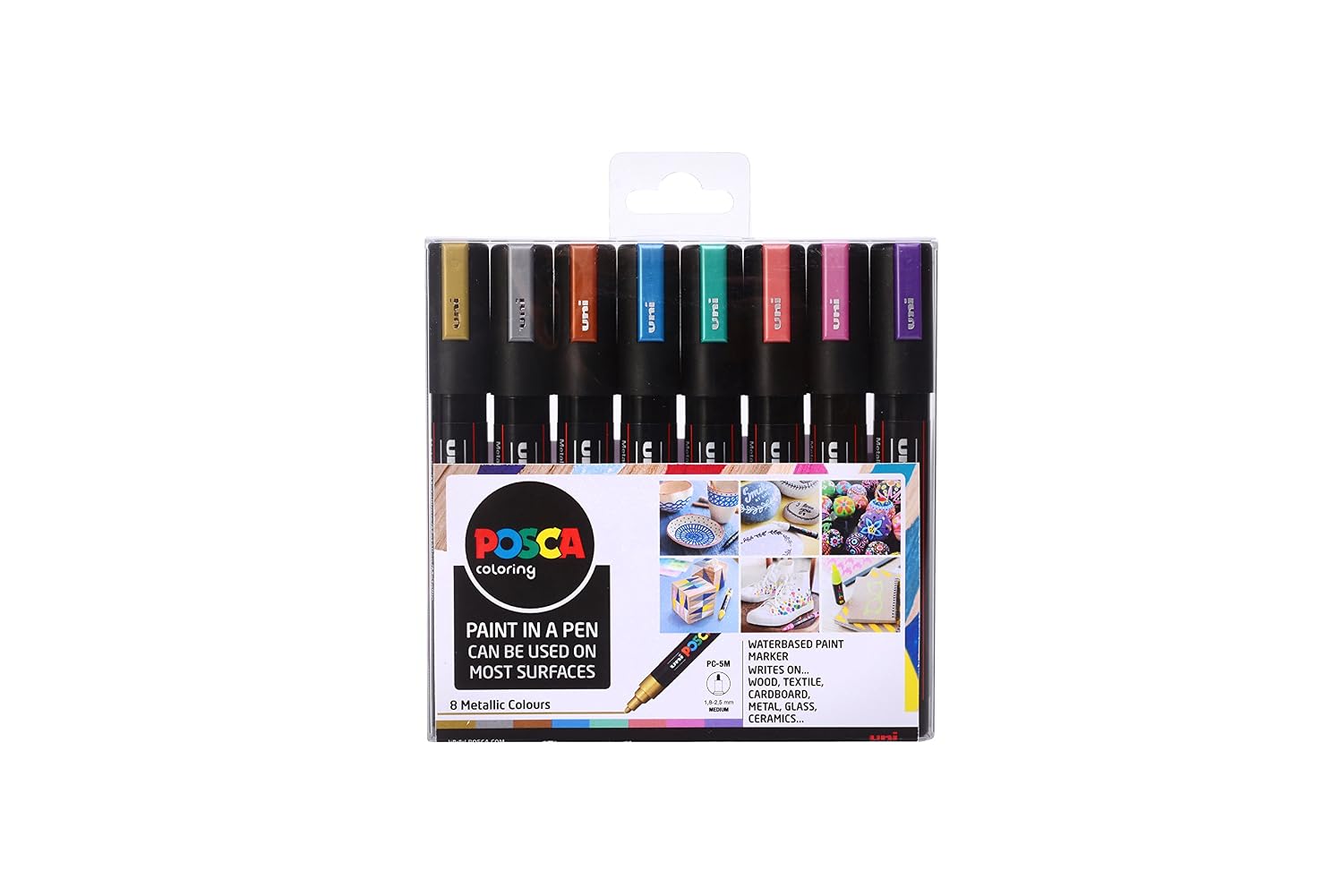 Posca Pens PC-5M Medium Acrylic Metallic Permanent Paint Markers for Adults. Perfect for Colouring Fabric, Graffiti