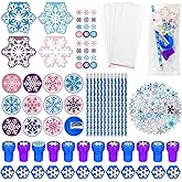Cinrobiye 194 Pcs Snowflake Winter Frozen Party Favors Christmas Classrooms Exchange School Stationery Set Class Reward Prizes Notepads Pencils Sharpener Erasers Stickers Stamps (Snowflake)