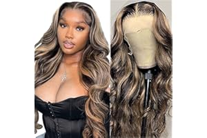 MEGALOOK Highlight Ombre 13x4 Transparent Lace Front Wigs Human Hair 200% Density Balayage Body Wave Lace Front Wigs for Black Women Human Hair 1b/27 Lace Front Wigs Pre Plucked 22 Inch