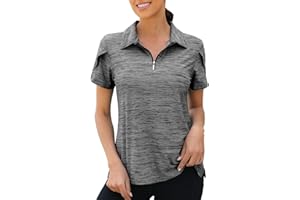 Viracy Womens Golf Polo Shirts 1/4 Zip Up Overlap Short Sleeve Quick Dry Workout Tops