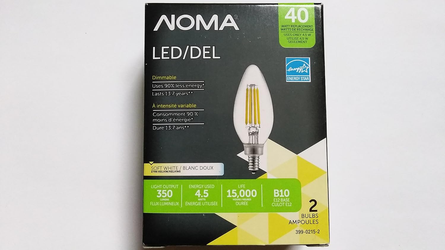 Noma Led 40W Chandelier Soft White Filament Light Bulb, 2pk, LED Bulbs