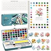 Watercolor Workbook, Water Coloring Book, 12 Different Patterns of Original DIY Designs, 50 Colors Watercolor Paint Set with Palette and Brush, Beginner-Friendly Watercolor Workbooks (Bouquets)