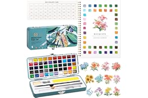 JOYASK Watercolor Workbook, Water Coloring Book, 12 Different Patterns of Original DIY Designs, 50 Colors Watercolor Paint Set with Palette and Brush, Beginner-Friendly Watercolor Workbooks (Bouquets)
