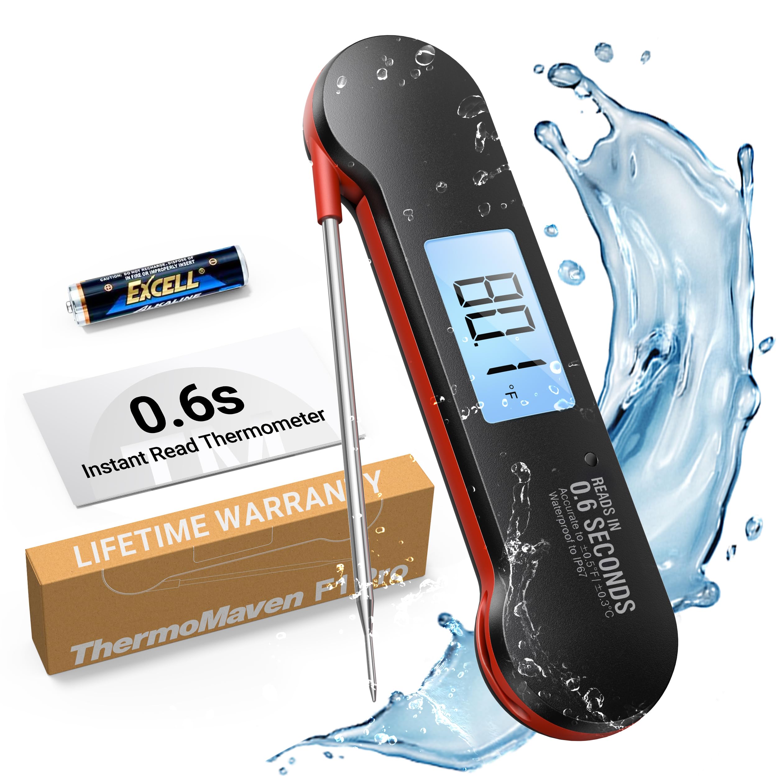 ThermoMaven Professional Meat Thermometer Digital, 0.6 Sec Instant Read, ±0.5℉ NIST Certified Accuracy, 100% Waterproof, Bright Backlit, Temperature Indicator for Grill, BBQ, Smoker