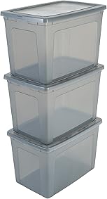 Iris Ohyama, lote de 3 cajas de almacenamiento con tapa Modular Clear Box MCB 70 Plástico, gris/transparente, 70 L, 59,5 x 39,5 x 38,5 cm, 70L 