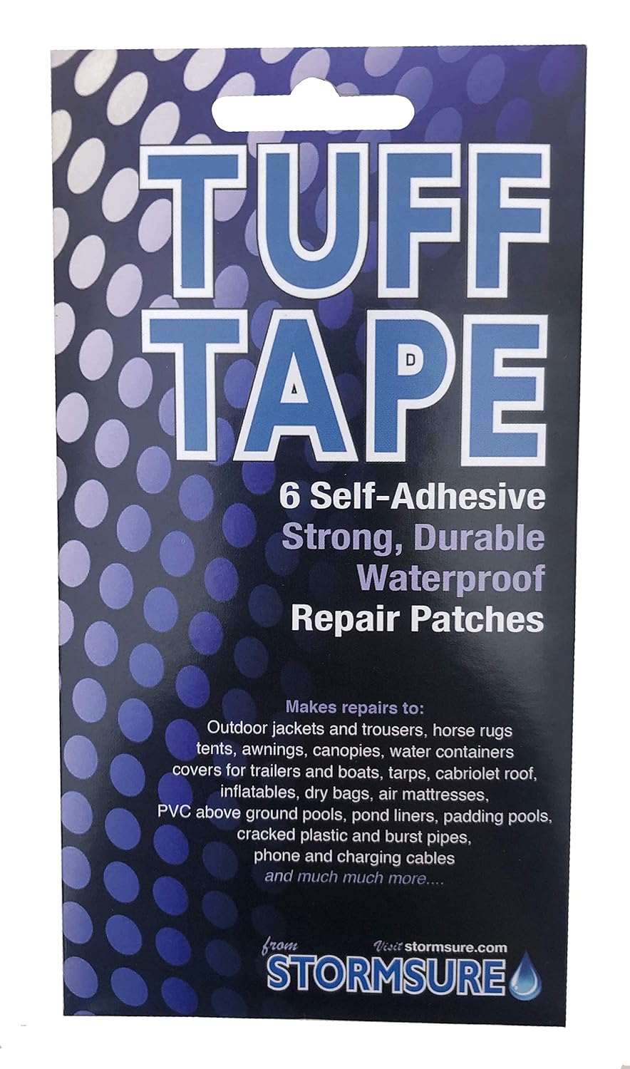 TUFF Tape Pack of 6 Assorted Patches - Waterproof, Self-Adhesive, Durable for Tent Jacket, Backpack, Inflatable Repairs