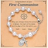 UNGENT THEM Rosary Cross Pearl Bracelet Baptism Communion Catholic Confirmation Easter Gifts for Girls Granddaughter Daughter Niece