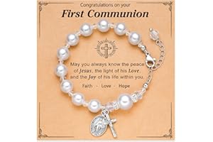 UNGENT THEM Rosary Cross Pearl Bracelet Baptism Communion Catholic Confirmation Easter Gifts for Girls Granddaughter Daughter Niece