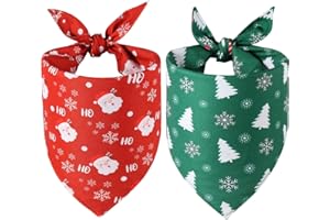 Doncida Christmas Dog Bandanas 2 Pack, 4 Pattern Reversible Triangle Santa Claus Christmas Tree Reindeer Red Green Scarf for Large and XL Dogs, Premium Durable Fabric for Boy and Girl Pets (X-Large)