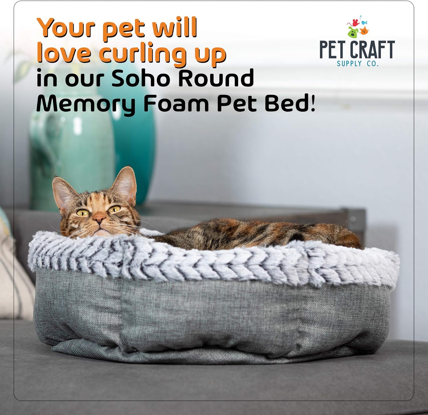 Pet Craft Supply Co. Soho Round Machine Washable Memory Foam Comfortable Ultra Soft All Season Self Warming Pet Bed for Indoor Cat Kitten & Small Dog Puppy : Pet Supplies