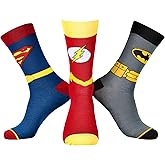 DC Comics Justice League Superman The Flash Batman Socks Men's 3 Pack Superhero Mid-Calf Adult Crew Socks