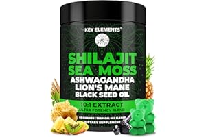 KEY ELEMENTS Organic Shilajit Gummies with Sea Moss Gummies - Shilajit Supplement for Immune Support - Pure Himalayan Shilajit and Ashwagandha with Sea Moss and Shilajit, Lion’s Mane Extract and Black Seed Oil