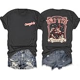 AMWIPE Retro Western Shirts for Women Cowgirl T-Shirt Country Concert Tees | Western Bleached Shirt Cow Skull Graphic Tees Rodeo Cowboy Tiedye Casual Tops