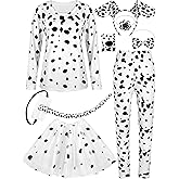 SOMSOC 8 Pieces Halloween Women Dalmatian Dog Costume Set 100 Days Long Sleeve Pant Accessories for Halloween Cosplay