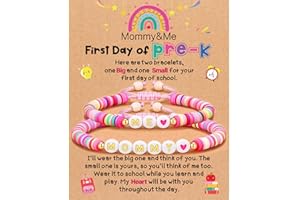 Meiidoshine First Day of School Mother Daughter Bracelets Set, Back to School Gifts Kindergarten Preschool Bracelet, Adjustable Heart Mommy and Me Bracelets for Mother Daughter Girls