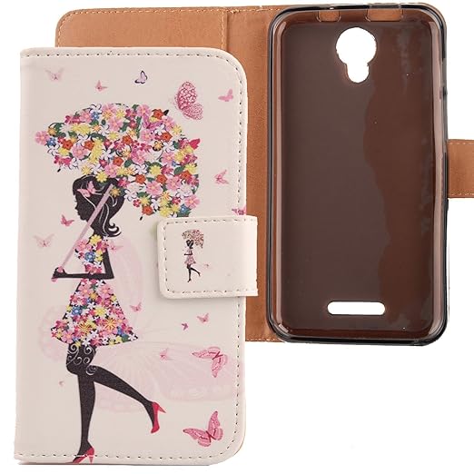 Lankashi PU Flip Leder Tasche Hülle Case Cover Schutz Handy Etui Skin Für Alcatel One Touch Pixi 4 5010D 5' Umbrella Girl Des