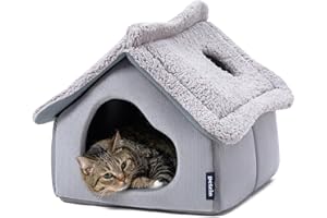 Pelzin Cat Houses for Indoor Cats - Large Cat Cave Bed with Removable Support Foam and Washable 2-Side Mat - Covered Cat Bed for Cat Hideaway - Enclosed Cat Hideout for Kitten and Small Pet, Grey