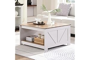 OKYCI Farmhouse Coffee Table for Living Room, Wood Square Coffee Tables, 31.5" D x 31.5" W, Grey Wash