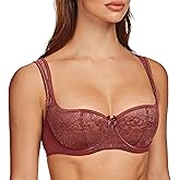 MELENECA Women's Balconette Bra with Padded Strap Half Cup Underwire Sexy Lace
