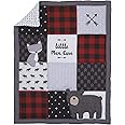 NoJo Little Love Little Man Cave Grey, Red, Black and Ivory, Bear, Fox, Moose, Buffalo Check and Arrows Rustic 3 Piece Nursery Mini Crib Set - Comforter and Two Fitted Mini Crib Sheets