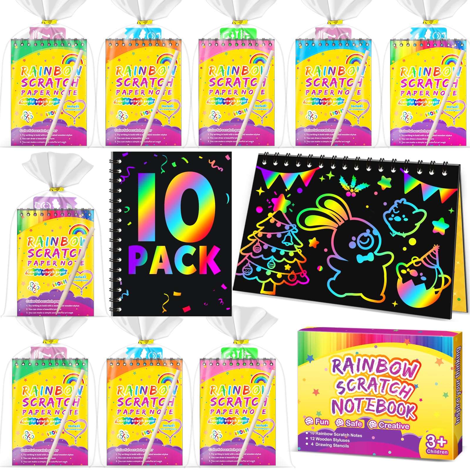Photo 1 of ***FACTORY SEALED***Party Favors for Kids 4-8-12: 10 Pack Scratch Rainbow Art Crafts Notebook, Coloring Book Goodie Bags Stuffers Kit, Bulk Birthday Gift Classroom Prizes Girl Boy Toddler