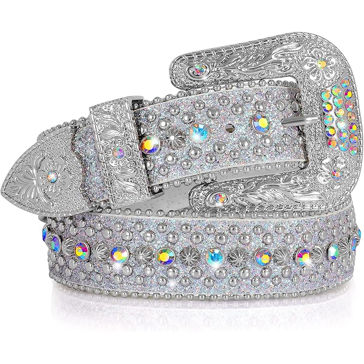 SUOSDEY Fashion Rhinestone Sequins Belt for Men Women
